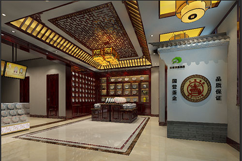 和庆镇古朴典雅的中式茶叶店大堂设计效果图